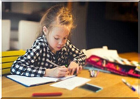 girl with schoolwork