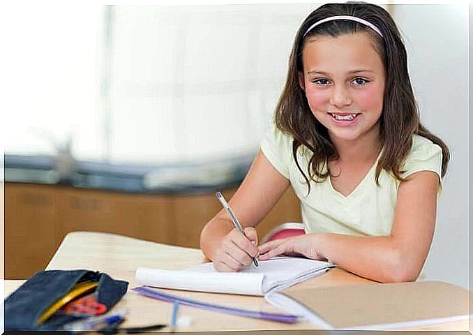 girl with schoolwork