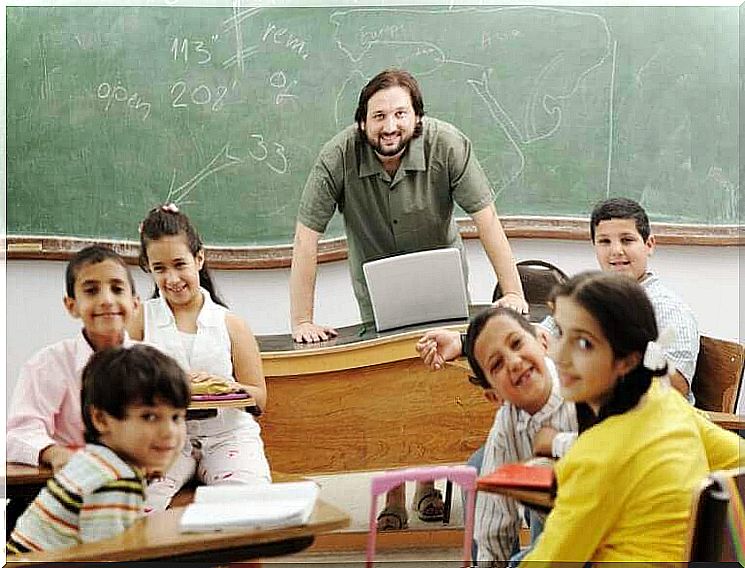 A class with happy school children