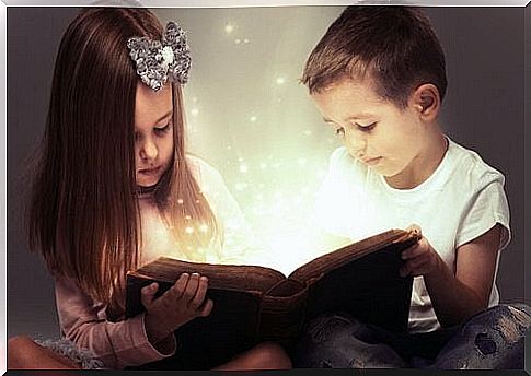 Children reading fairy tales.