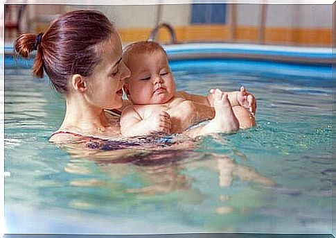 Mom and baby in pool