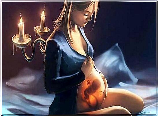 Mother feels her baby in her womb