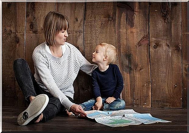 Mom and son reading together