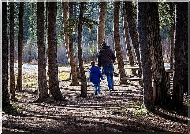 Father and son in a park